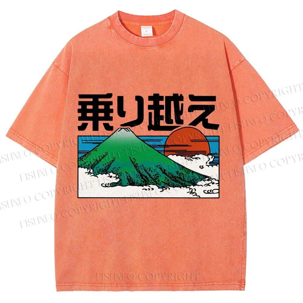 Unisex Japanese Art Mount Fuji Printed Washed Tee