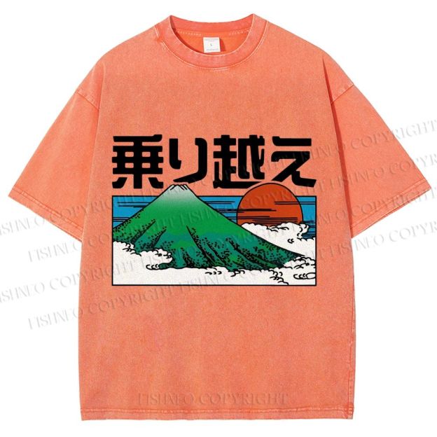 Unisex Japanese Art Mount Fuji Printed Washed Tee