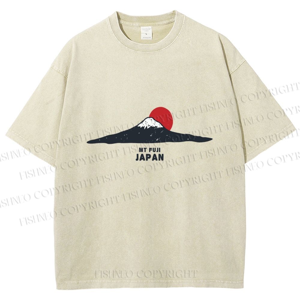 Unisex Japanese Art Mount Fuji Printed Washed Tee