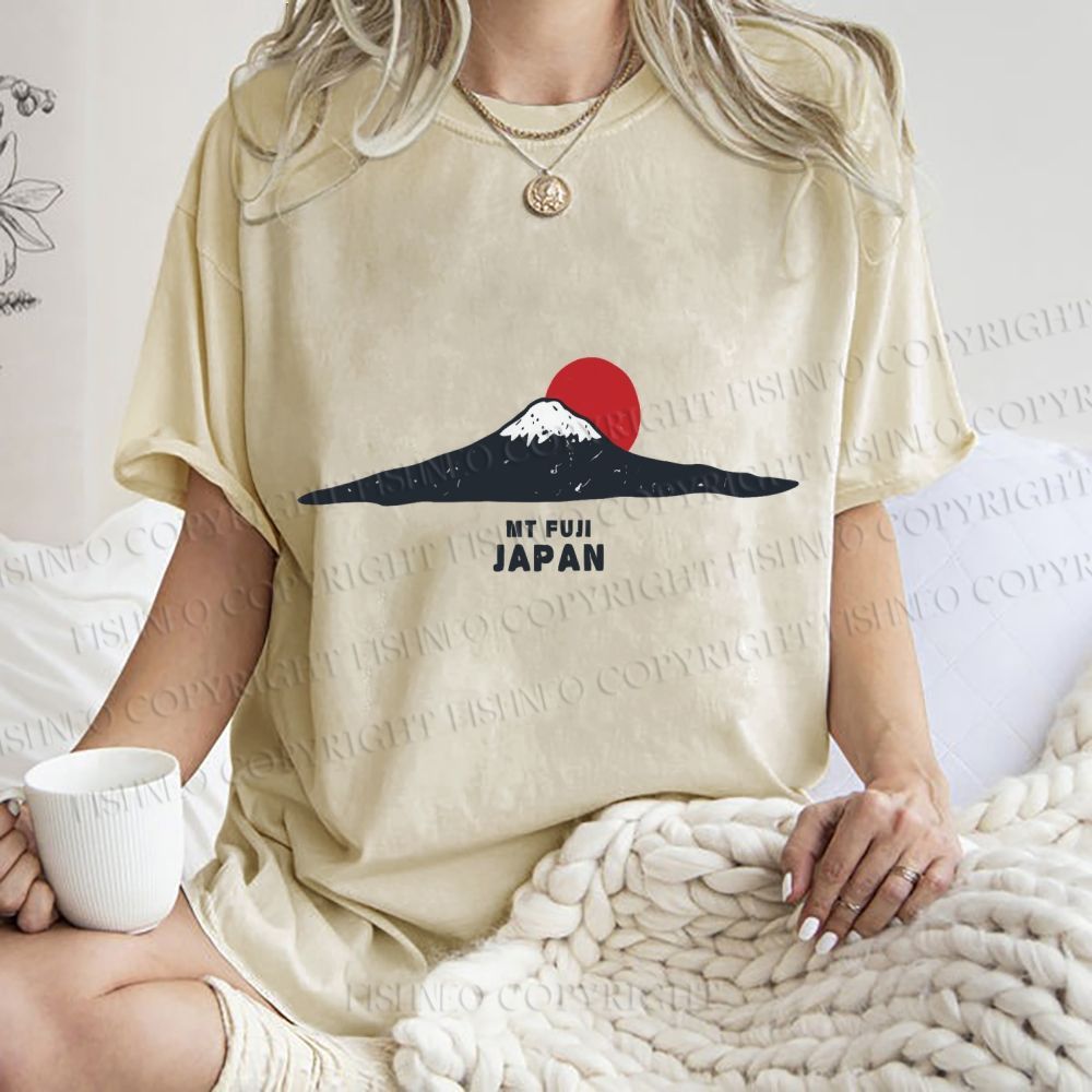 Unisex Japanese Art Mount Fuji Printed Washed Tee