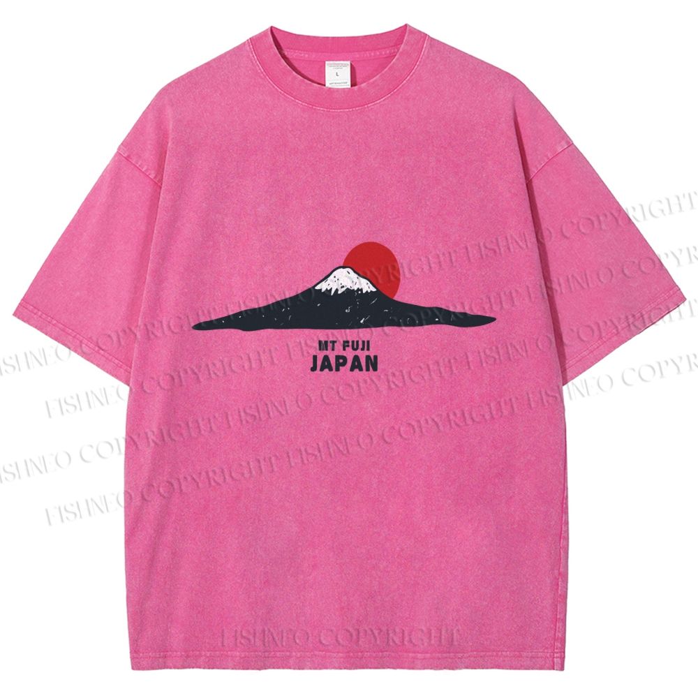 Unisex Japanese Art Mount Fuji Printed Washed Tee