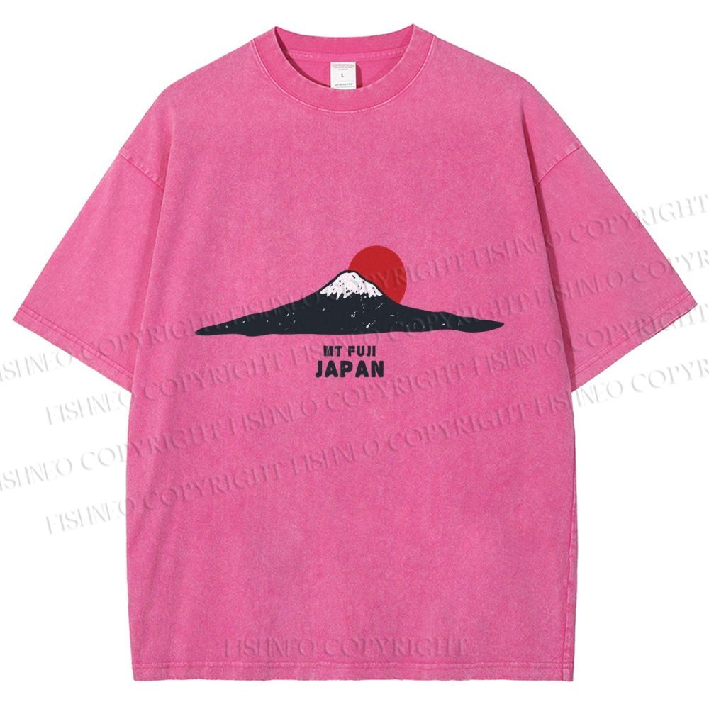 Unisex Japanese Art Mount Fuji Printed Washed Tee
