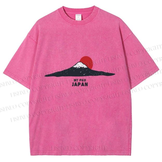 Unisex Japanese Art Mount Fuji Printed Washed Tee