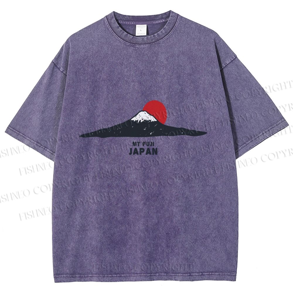 Unisex Japanese Art Mount Fuji Printed Washed Tee