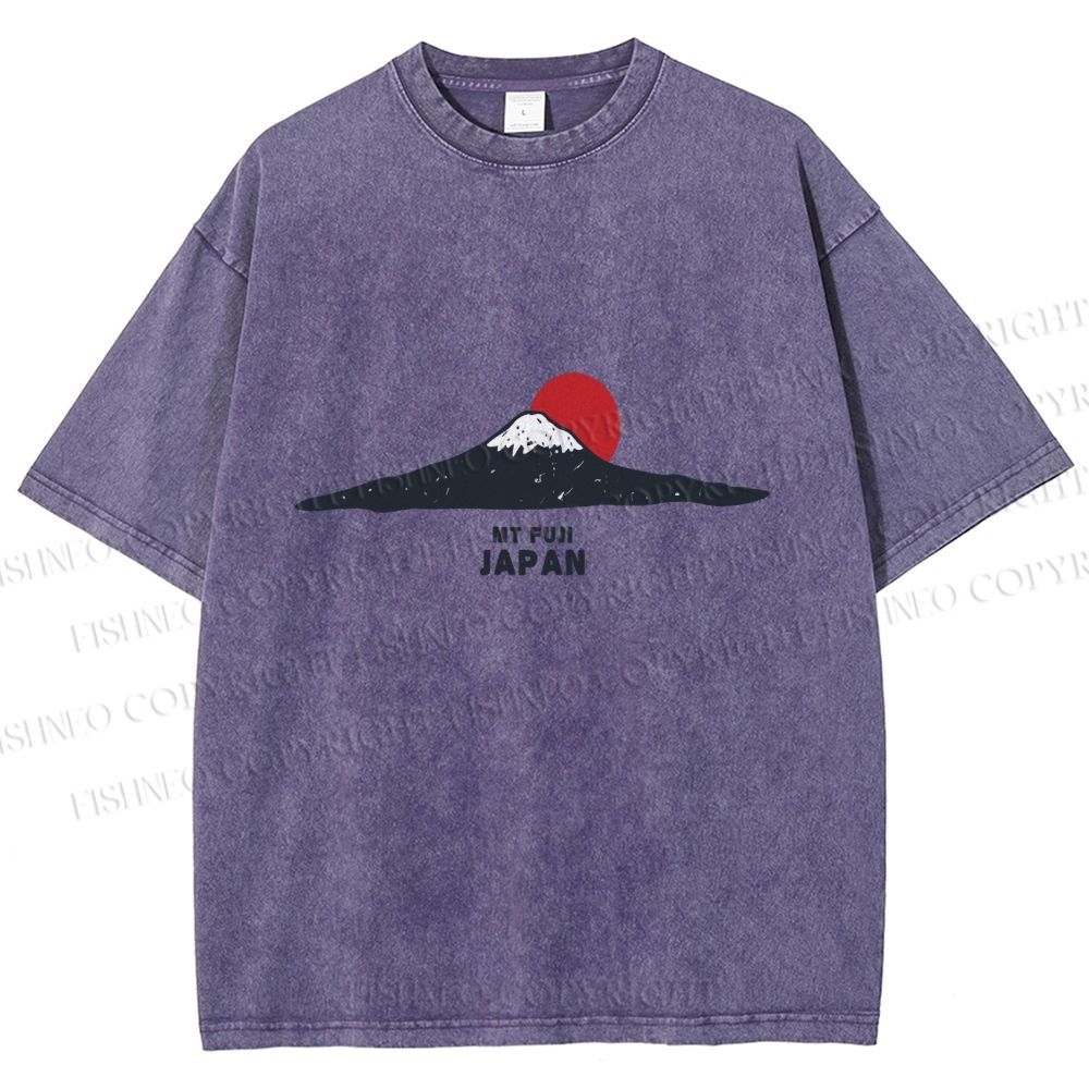 Unisex Japanese Art Mount Fuji Printed Washed Tee