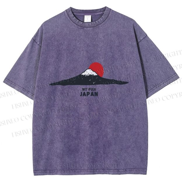 Unisex Japanese Art Mount Fuji Printed Washed Tee