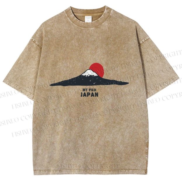 Unisex Japanese Art Mount Fuji Printed Washed Tee