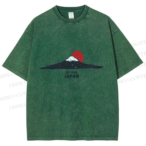 Unisex Japanese Art Mount Fuji Printed Washed Tee