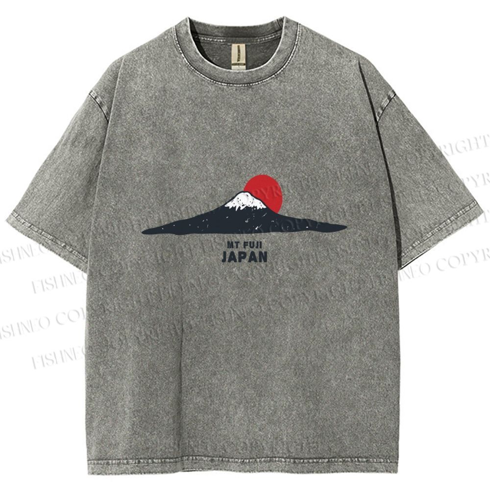 Unisex Japanese Art Mount Fuji Printed Washed Tee
