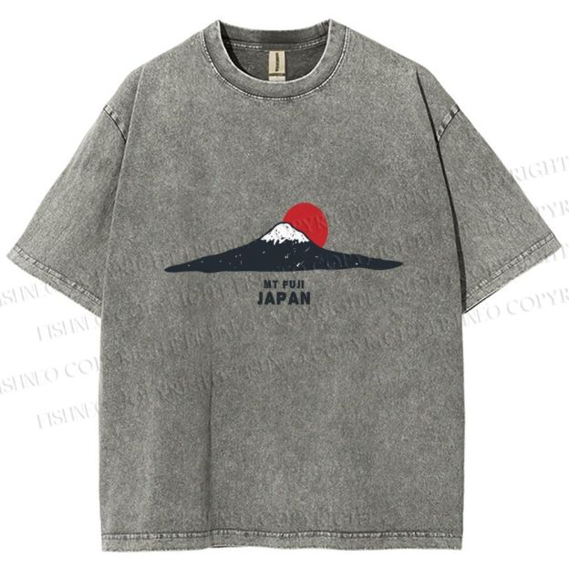 Unisex Japanese Art Mount Fuji Printed Washed Tee