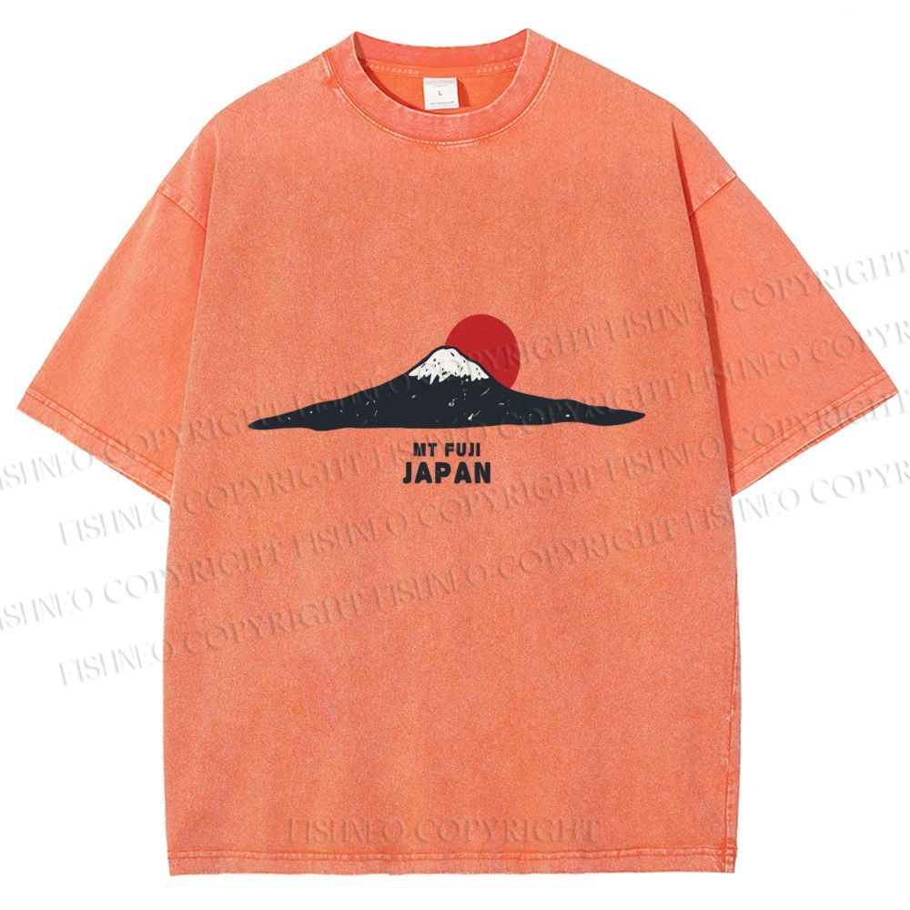 Unisex Japanese Art Mount Fuji Printed Washed Tee