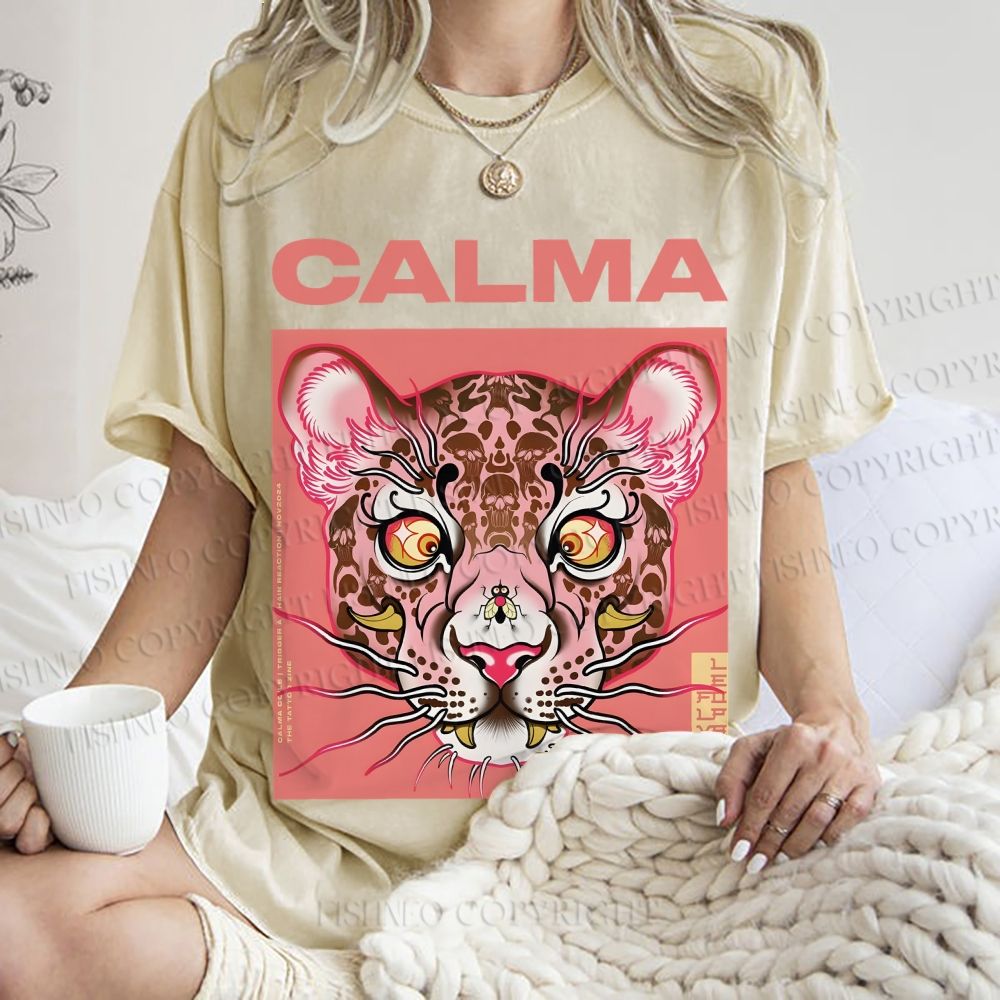 Unisex Calma Pink Leopard Printed Washed Tee