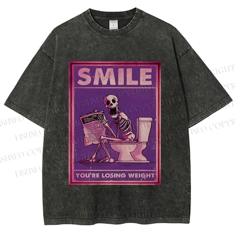 Unisex Losing Weight Skull Printed Washed Tee