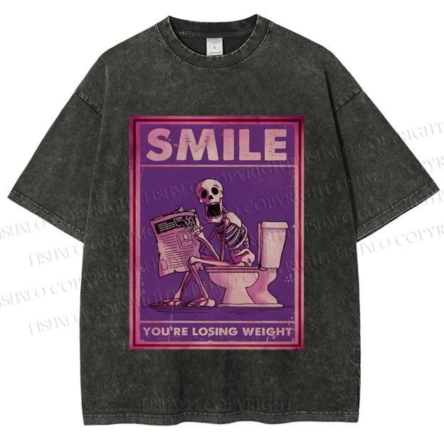 Unisex Losing Weight Skull Printed Washed Tee