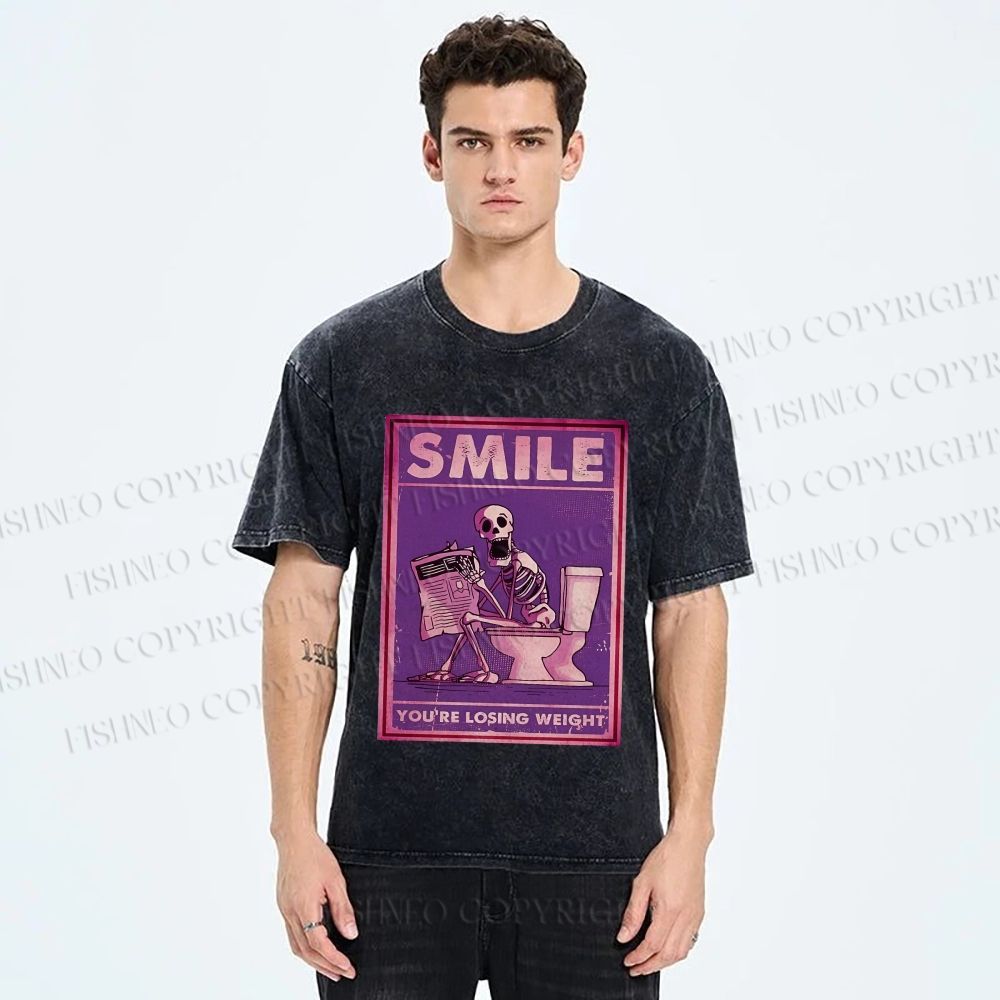 Unisex Losing Weight Skull Printed Washed Tee