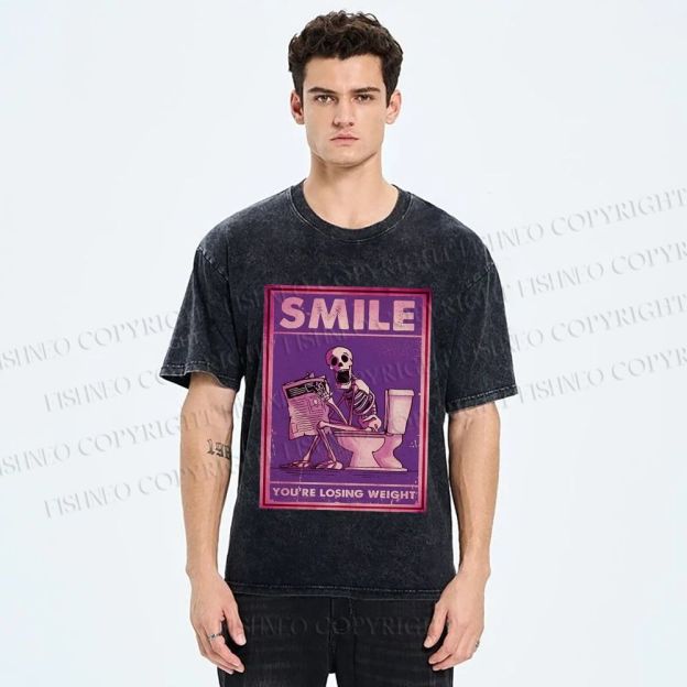 Unisex Losing Weight Skull Printed Washed Tee