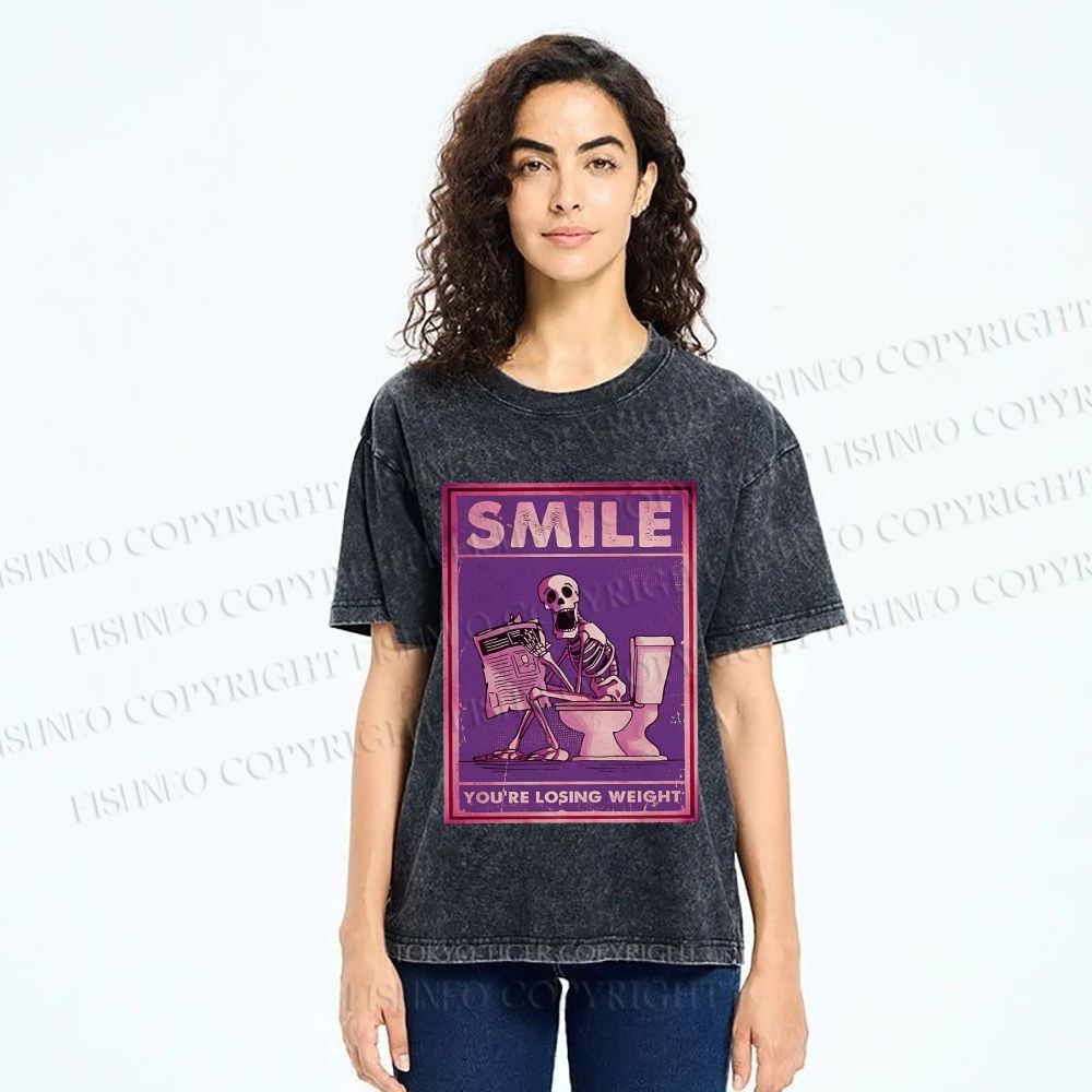 Unisex Losing Weight Skull Printed Washed Tee