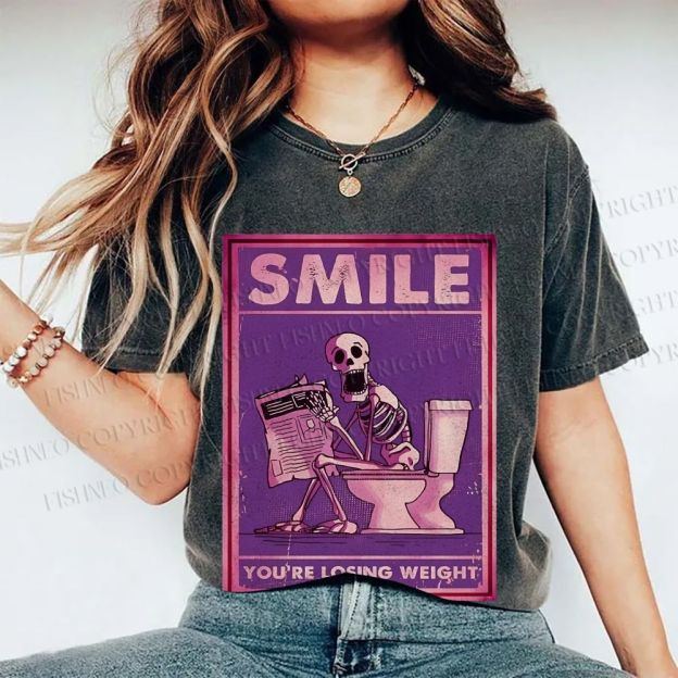 Unisex Losing Weight Skull Printed Washed Tee