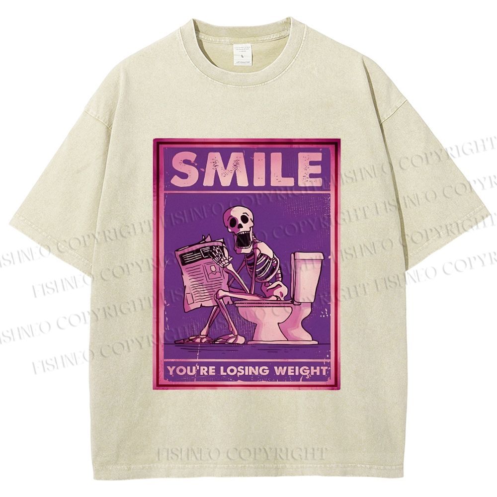 Unisex Losing Weight Skull Printed Washed Tee