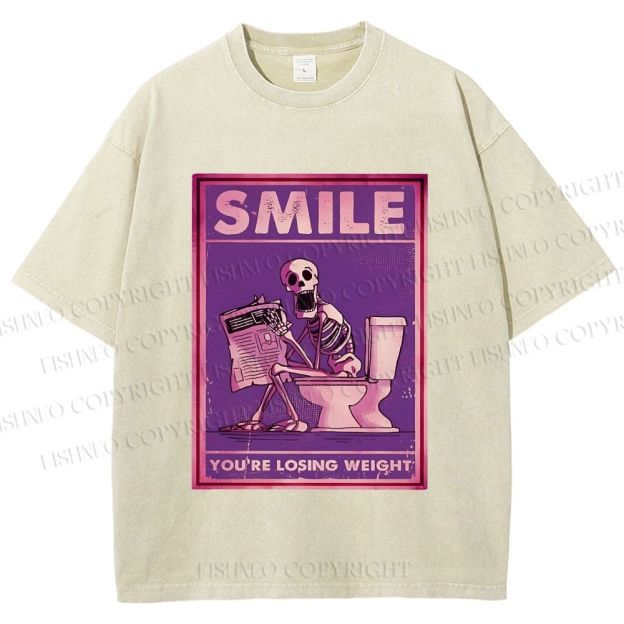 Unisex Losing Weight Skull Printed Washed Tee