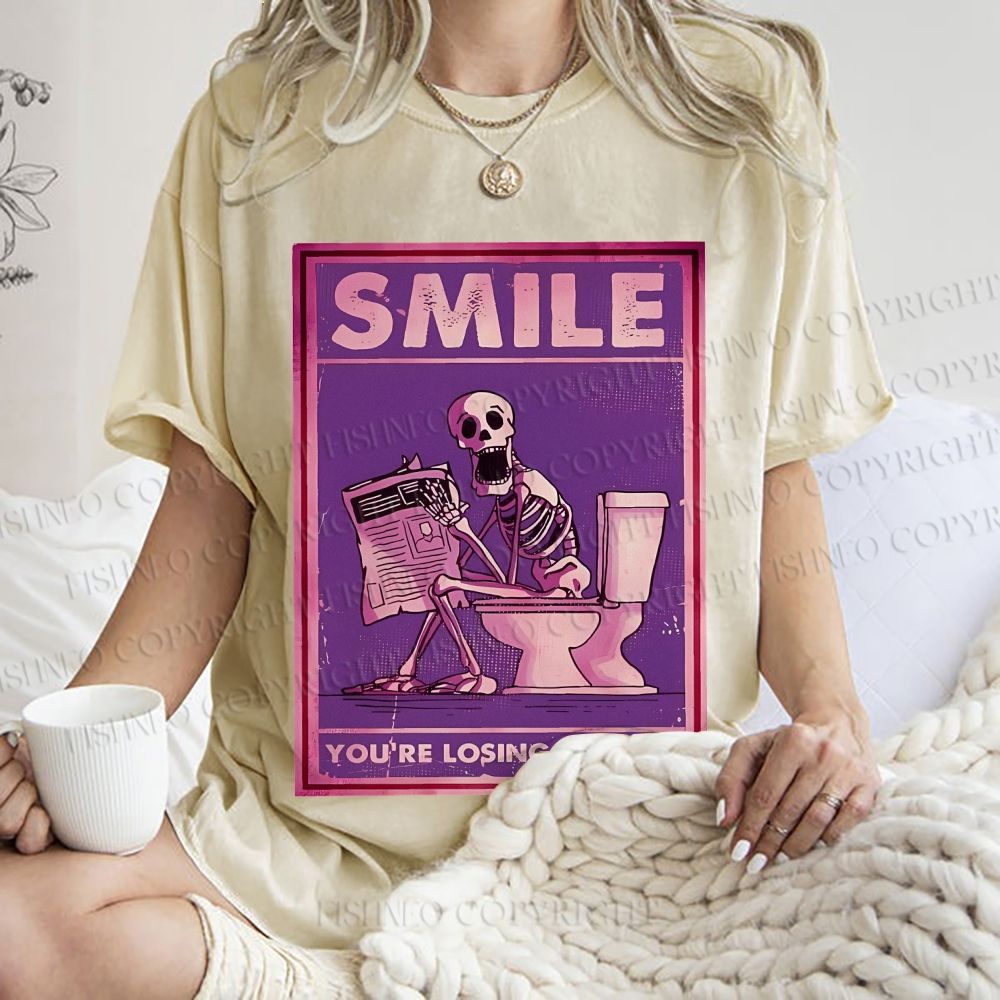 Unisex Losing Weight Skull Printed Washed Tee