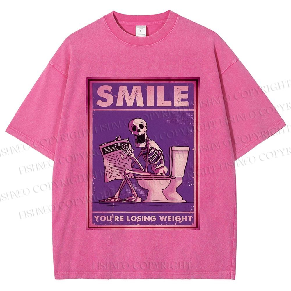 Unisex Losing Weight Skull Printed Washed Tee