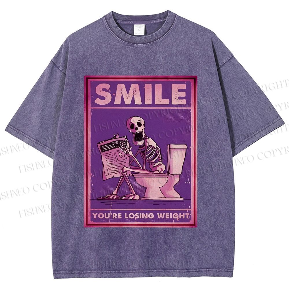 Unisex Losing Weight Skull Printed Washed Tee