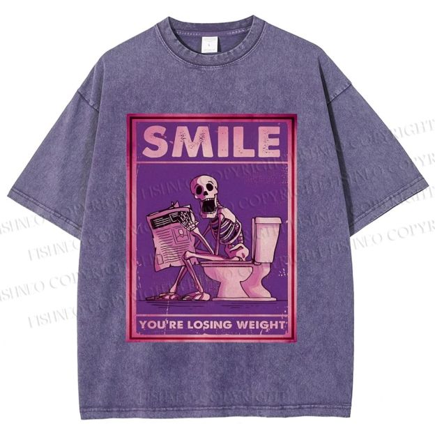 Unisex Losing Weight Skull Printed Washed Tee