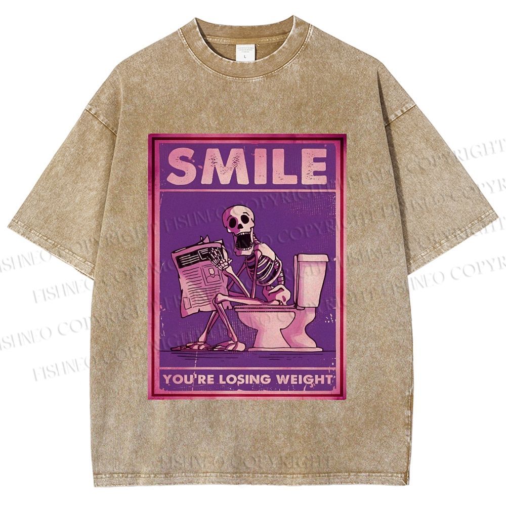 Unisex Losing Weight Skull Printed Washed Tee