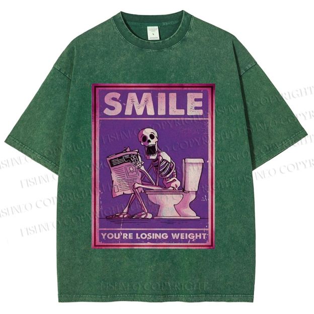 Unisex Losing Weight Skull Printed Washed Tee