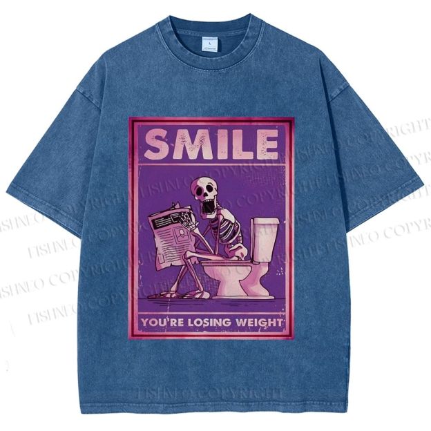 Unisex Losing Weight Skull Printed Washed Tee