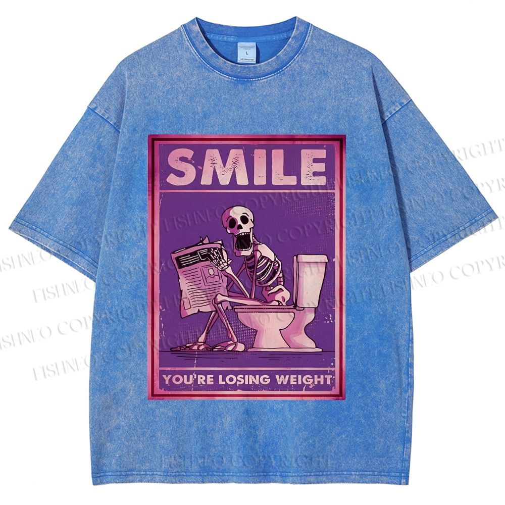 Unisex Losing Weight Skull Printed Washed Tee