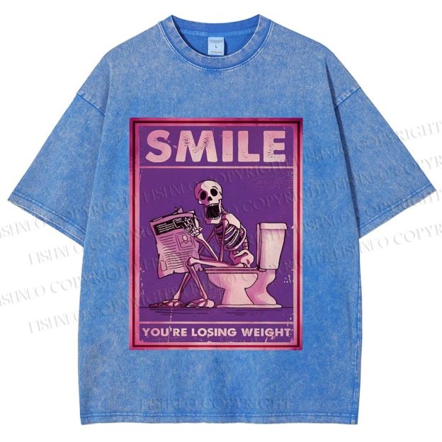 Unisex Losing Weight Skull Printed Washed Tee