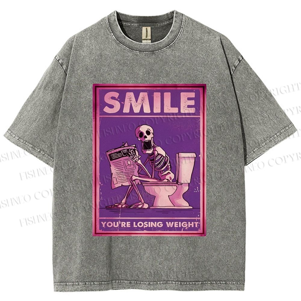 Unisex Losing Weight Skull Printed Washed Tee