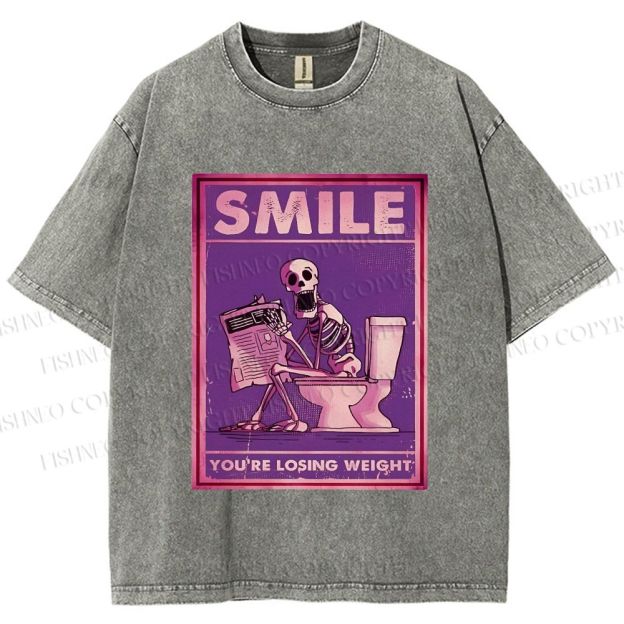 Unisex Losing Weight Skull Printed Washed Tee