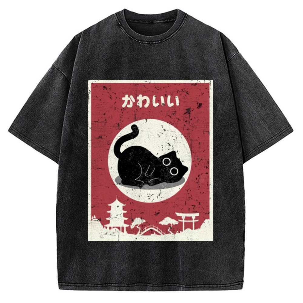 Kawaii Cute Cat Vintage Washed T-shirt