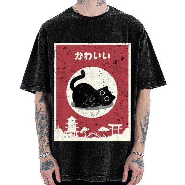 Kawaii Cute Cat Vintage Washed T-shirt