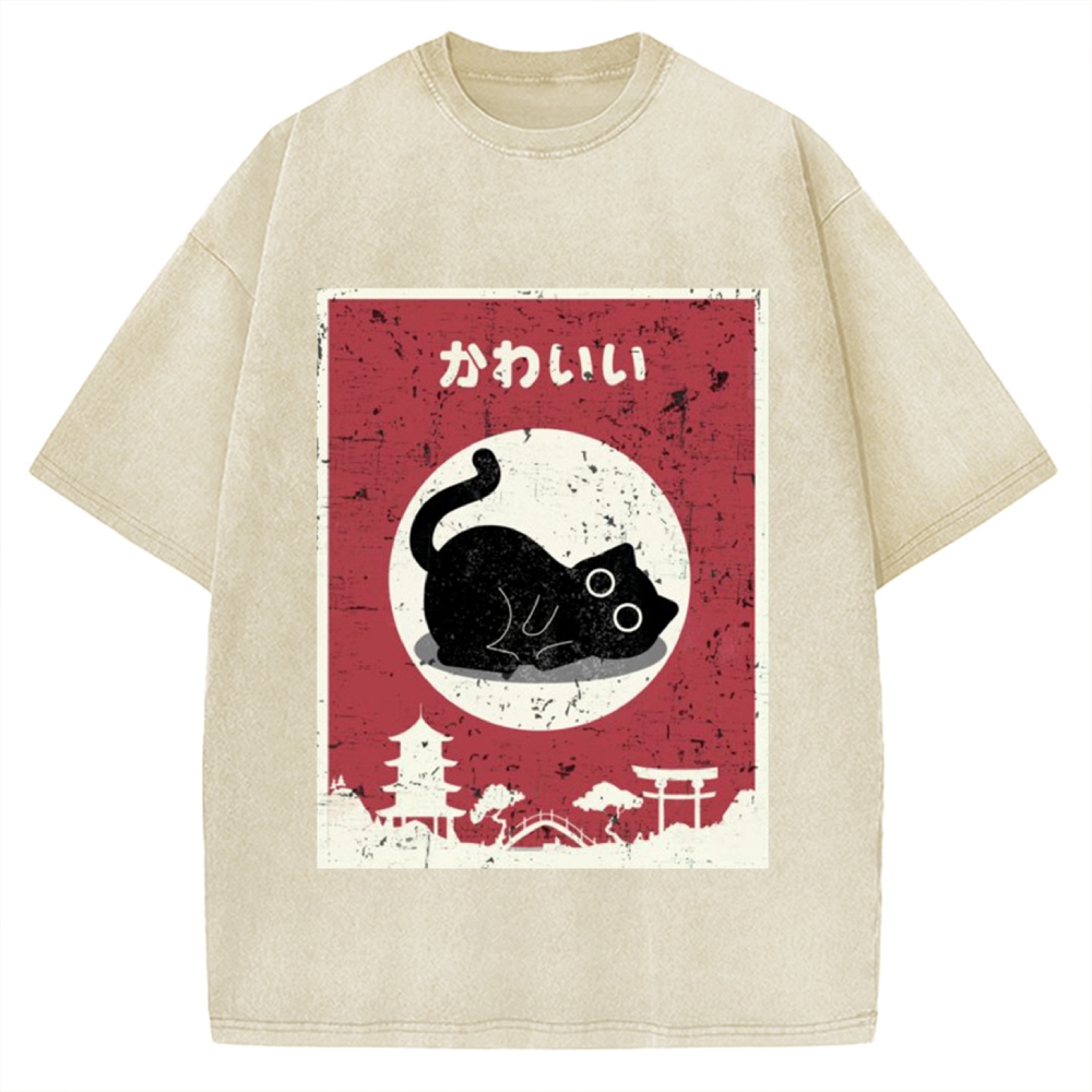 Kawaii Cute Cat Vintage Washed T-shirt