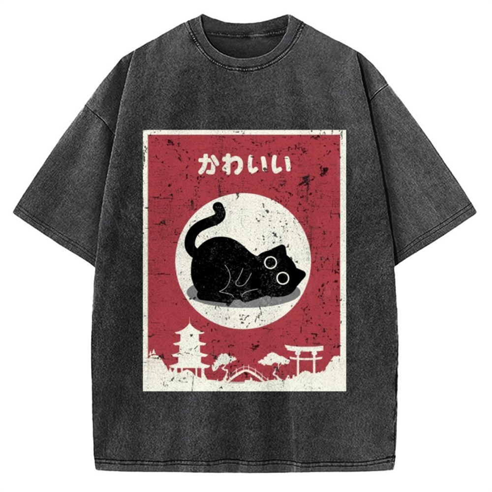 Kawaii Cute Cat Vintage Washed T-shirt