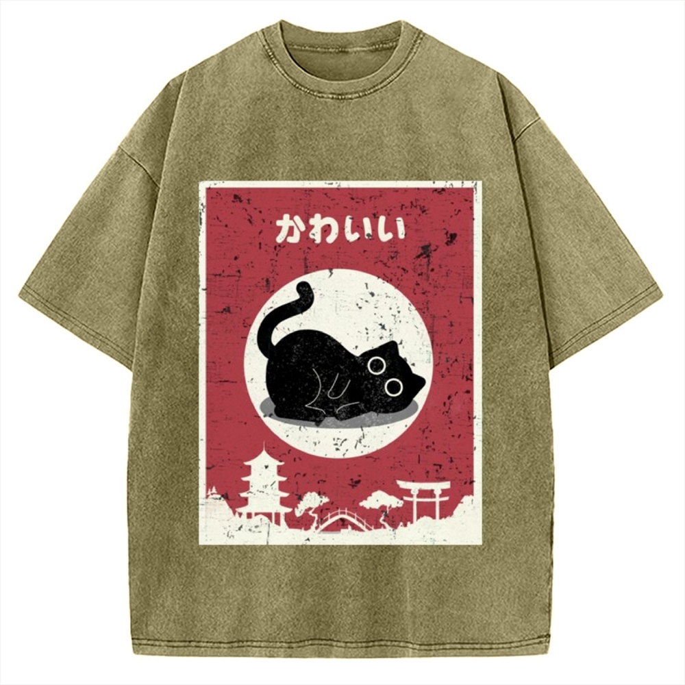 Kawaii Cute Cat Vintage Washed T-shirt