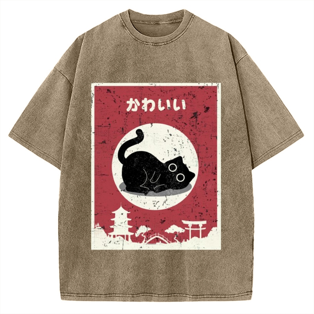 Kawaii Cute Cat Vintage Washed T-shirt