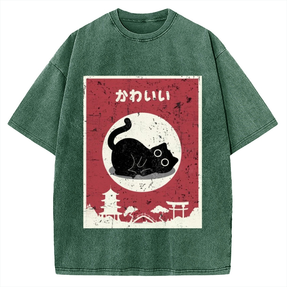 Kawaii Cute Cat Vintage Washed T-shirt
