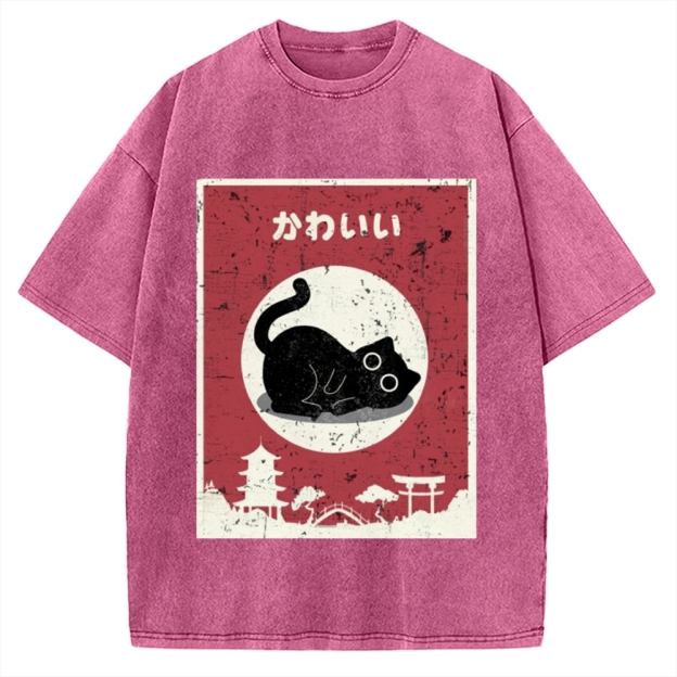 Kawaii Cute Cat Vintage Washed T-shirt