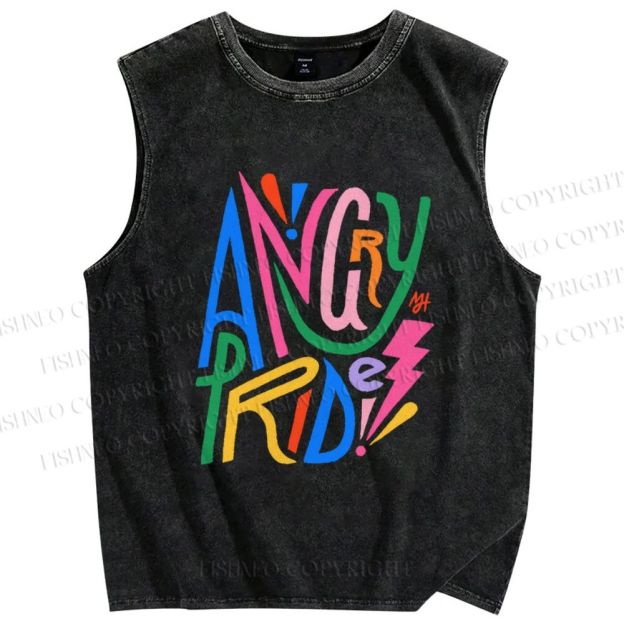 Unisex Angry Pride Printed Washed Tank Top