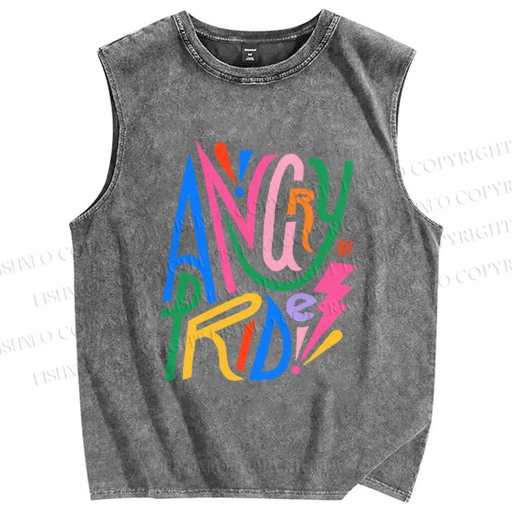 Unisex Angry Pride Printed Washed Tank Top