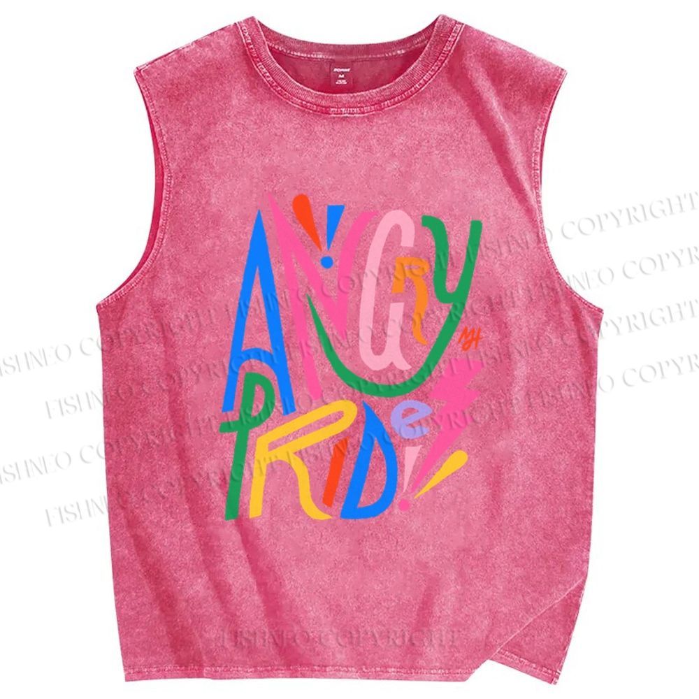 Unisex Angry Pride Printed Washed Tank Top