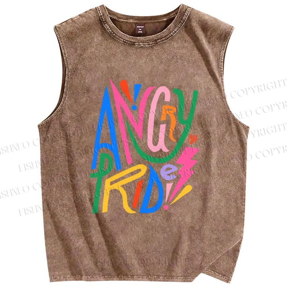 Unisex Angry Pride Printed Washed Tank Top