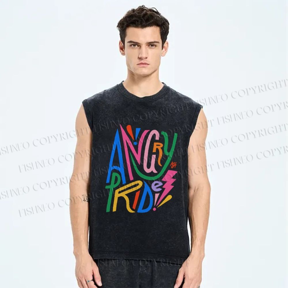 Unisex Angry Pride Printed Washed Tank Top