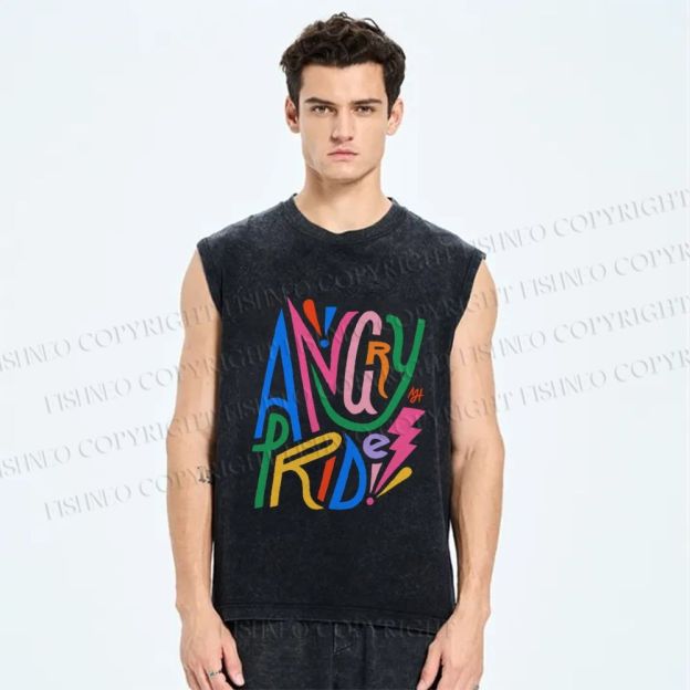 Unisex Angry Pride Printed Washed Tank Top