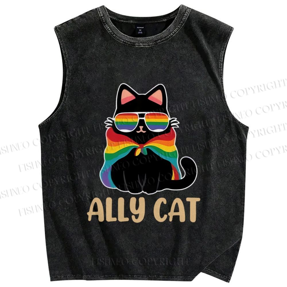 Unisex Pride Ally Cat Printed Washed Tank Top